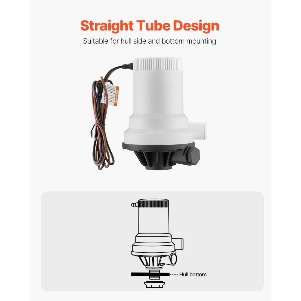 NMBP1-G1600-01A - 12V Submersible Livewell Pump, 1600 GPH Flow Rate