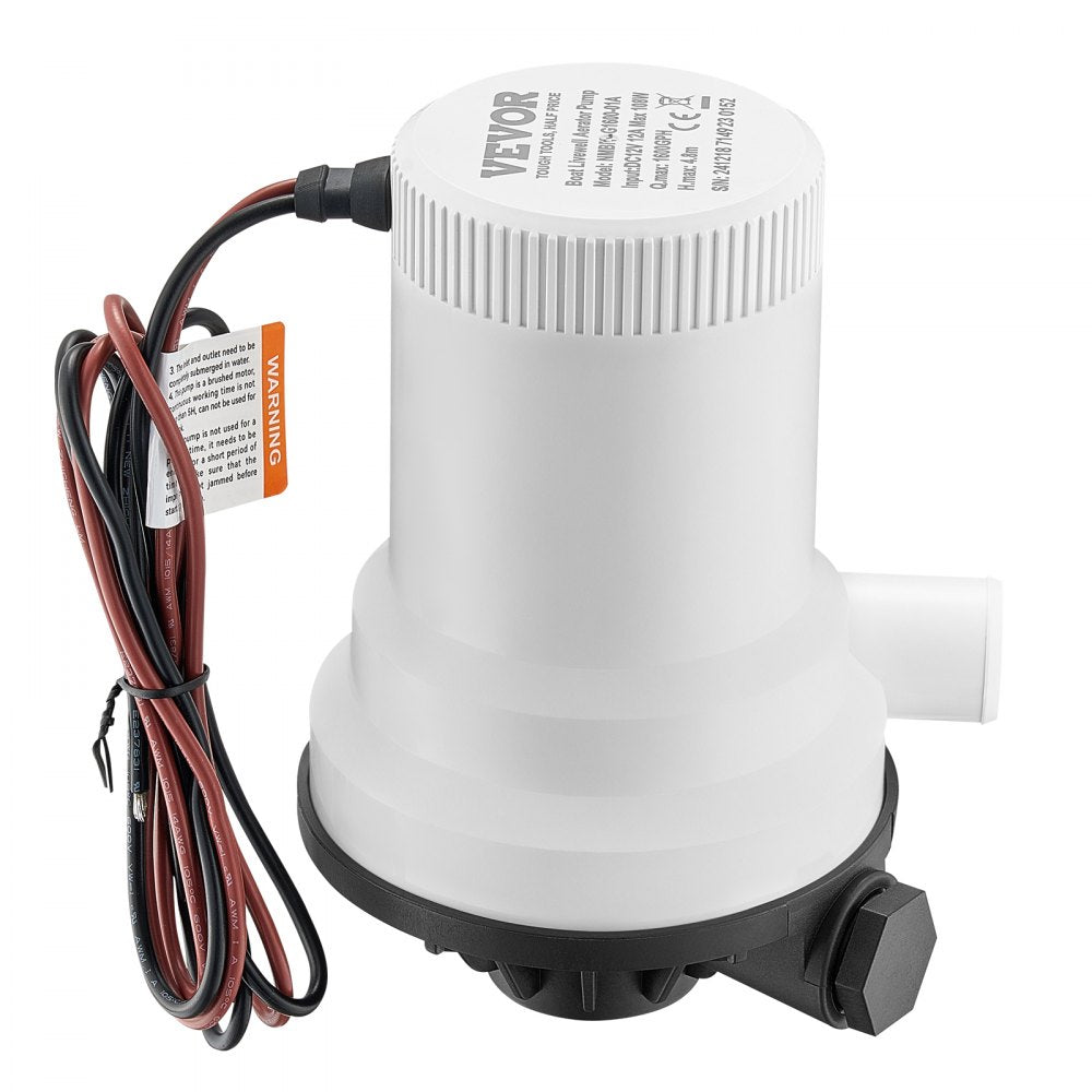 NMBP1-G1600-01A - 12V Submersible Livewell Pump, 1600 GPH Flow Rate