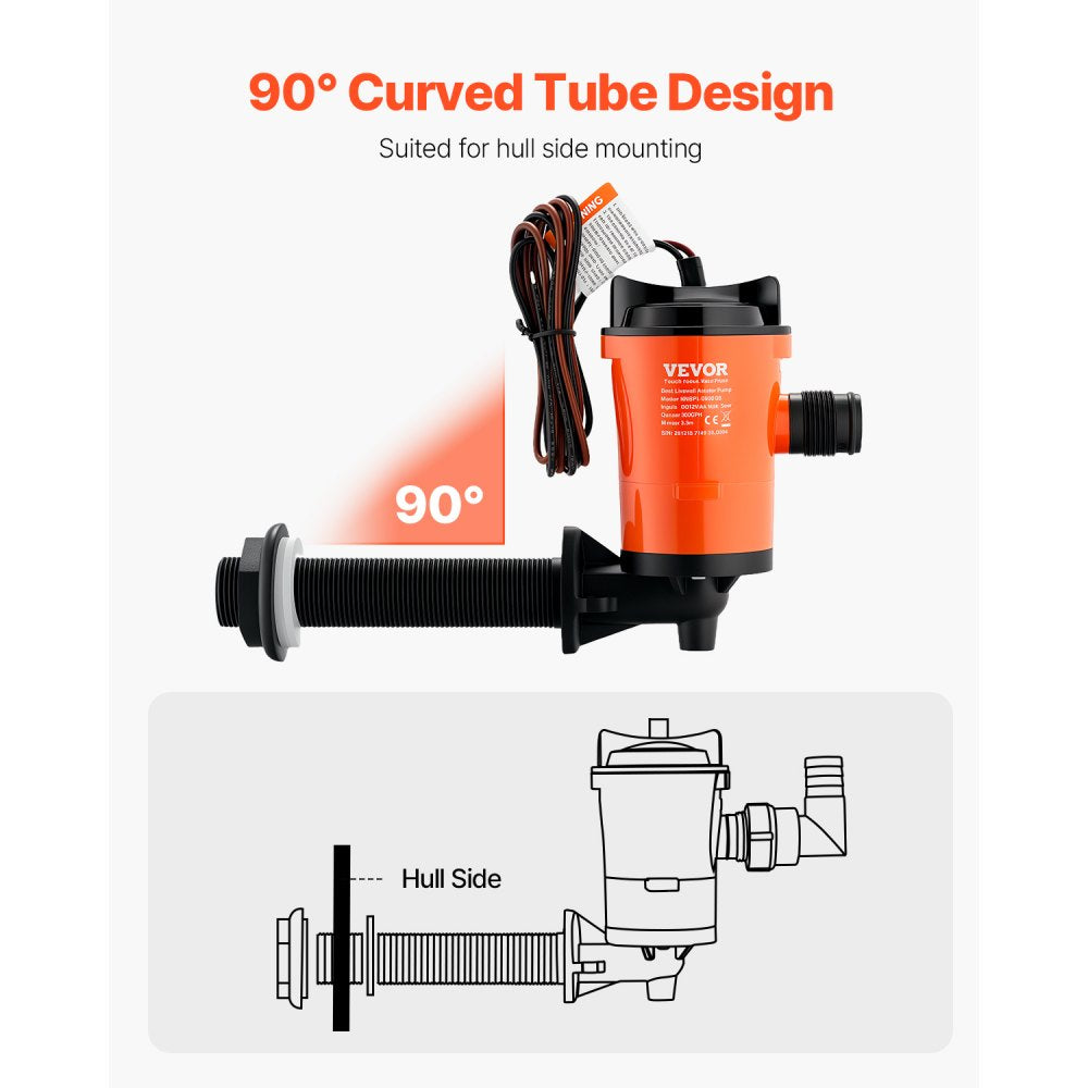 NMBP1-G800-05 - 12V 800 GPH Livewell Pump for Boats with Easy Install