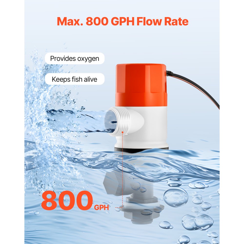 NMBP06-G800-12pro - 800 GPH Livewell Pump for Boats with Dual Inlets