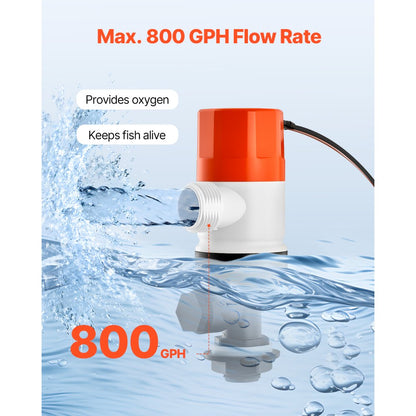 NMBP06-G800-12pro - 800 GPH Livewell Pump for Boats with Dual Inlets