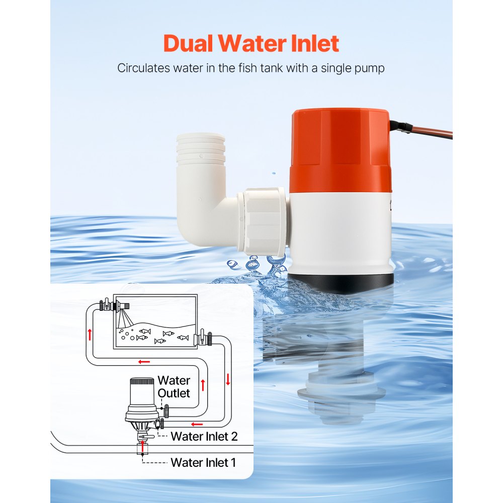 NMBP06-G800-12pro - 800 GPH Livewell Pump for Boats with Dual Inlets