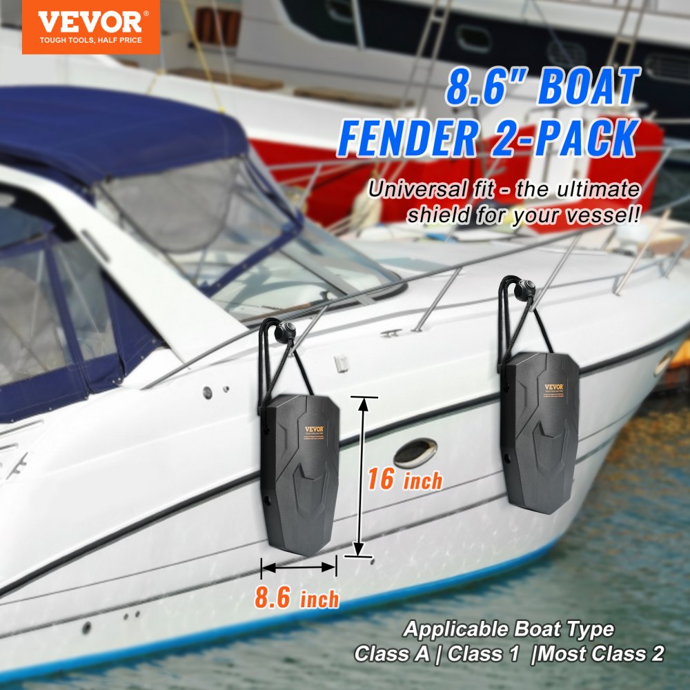80E20A - Durable 8.6" x 16" Boat Fenders Set with Pump & Ropes