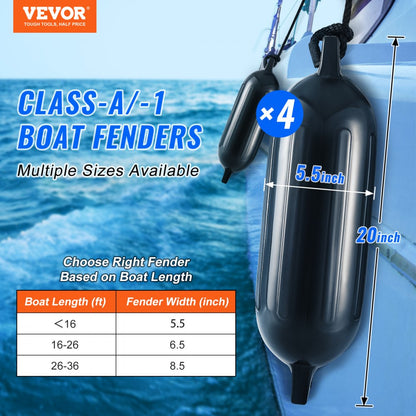 80E01B - 5.5" x 20" PVC Boat Fenders with Durable Ropes and Storage Bag