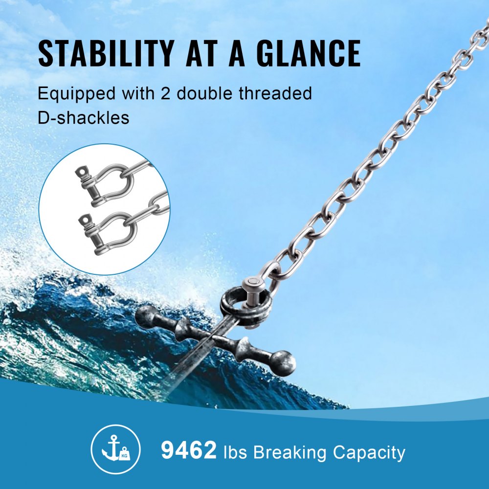 SH006-TZ-1/4" x 4' Heavy-Duty VEVOR Boat Anchor Chain