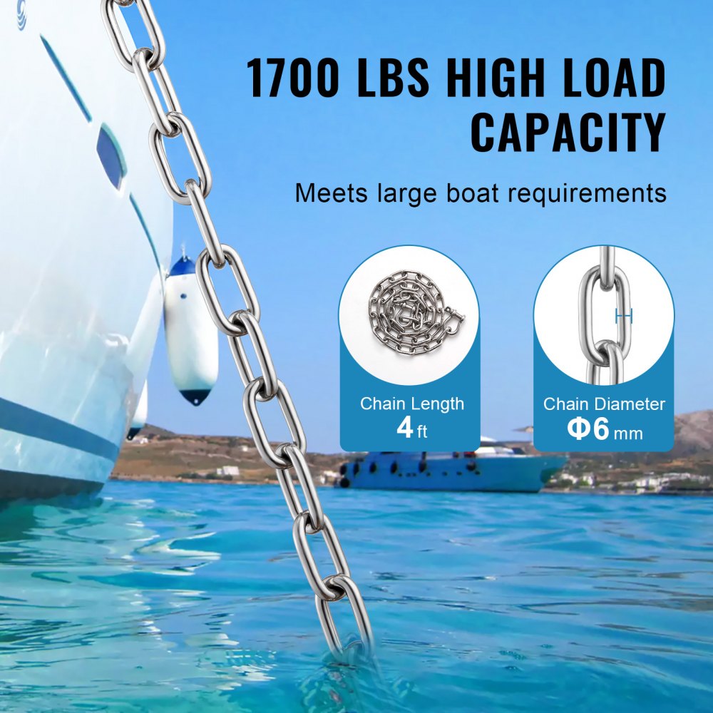 SH006-TZ-1/4" x 4' Heavy-Duty VEVOR Boat Anchor Chain