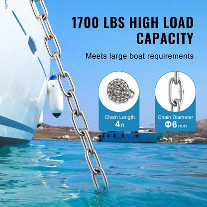 SH006-TZ-1/4" x 4' Heavy-Duty VEVOR Boat Anchor Chain