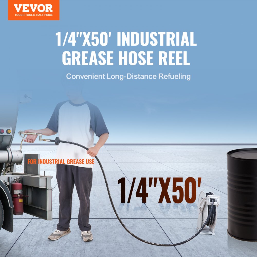 1224BT-100 - Heavy-Duty Grease Hose Reel, 1/4" x 50' for Extreme Conditions