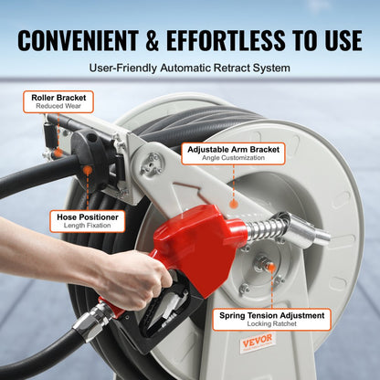 1224BT-100-3 - Heavy-Duty 1" x 50' Fuel Hose Reel with Automatic Nozzle