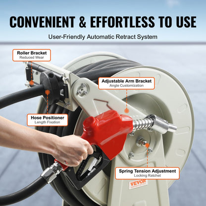 1224BT-100-2 - VEVOR 3/4" x 50' Durable Fuel Hose Reel with Automatic Nozzle