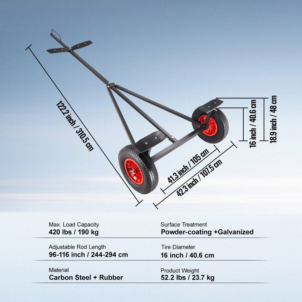 CY420 - Adjustable 96-116" Boat Trailer Dolly with 16" Tires