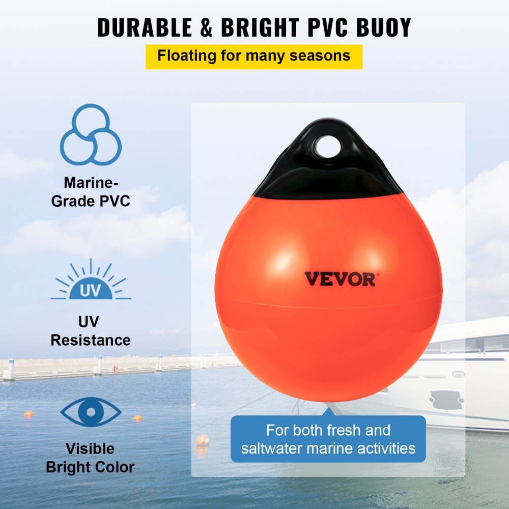 15-inch Buoy Ball - Durable PVC Mooring Buoy for 20-39 ft Boats