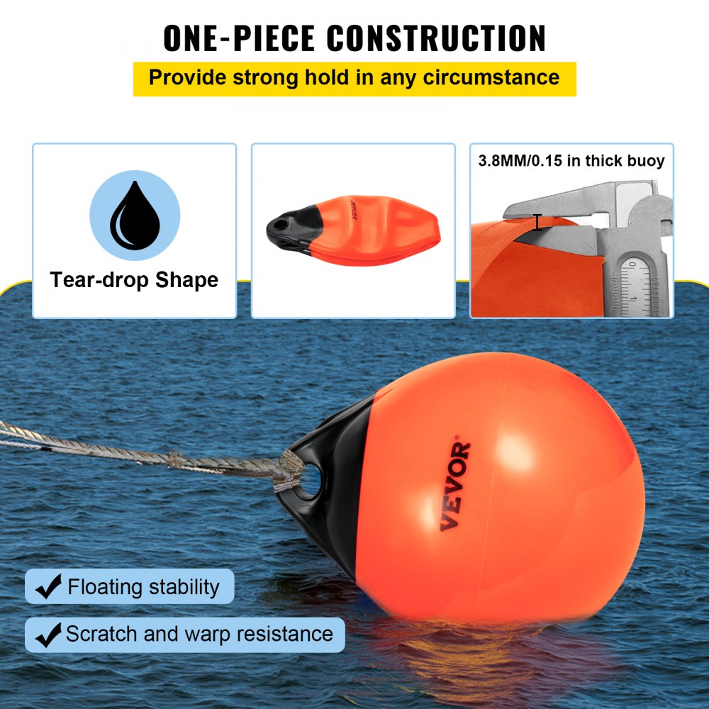 15-inch Buoy Ball - Durable PVC Mooring Buoy for 20-39 ft Boats