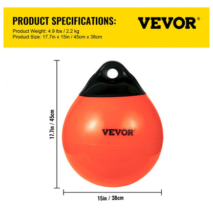 15-inch Buoy Ball - Durable PVC Mooring Buoy for 20-39 ft Boats