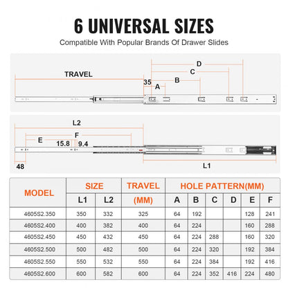 4605S2.600-10 - 24" Heavy-Duty Drawer Slides with Soft-Close Mechanism