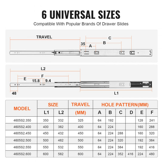 4605S2.550-10 - 22" Soft-Close Drawer Slides with Smooth Ball-Bearing Operation