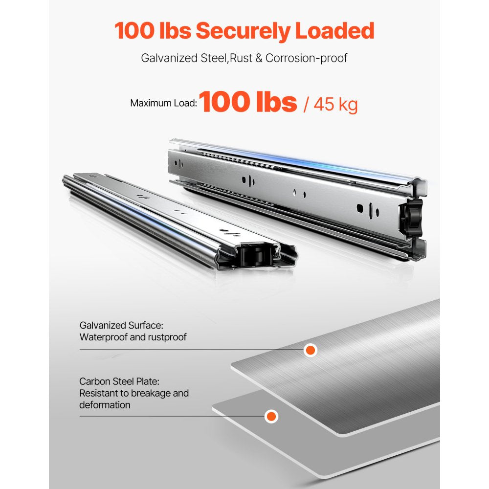 4530.600.ZC - 24" Silent Full Extension Drawer Slides, 100lbs Capacity