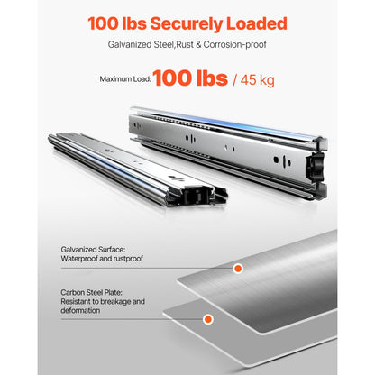 4530.600.ZC - 24" Silent Full Extension Drawer Slides, 100lbs Capacity