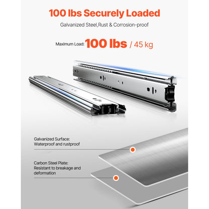 4530.500.ZC - 20" Full Extension Silent Drawer Slides, 100 lbs Capacity