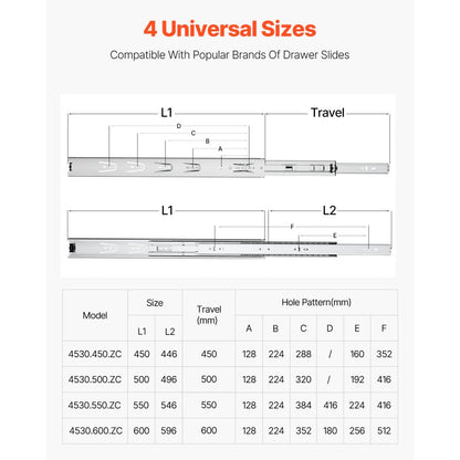 4530.550.ZC - Heavy-Duty 22" Side Mount Drawer Slides, 100lbs Capacity