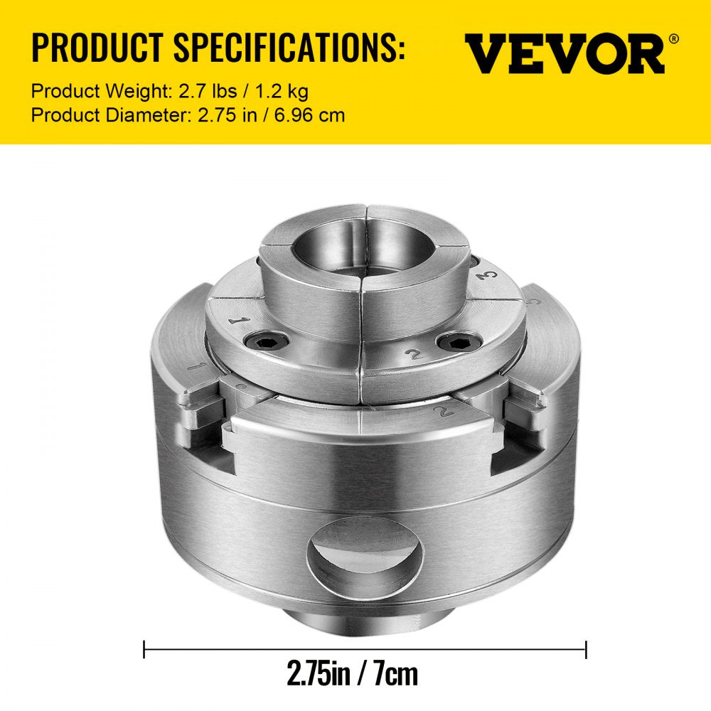 010407774309 - 2.75" VEVOR Wood Lathe Chuck with 1'' x 8 TPI Thread