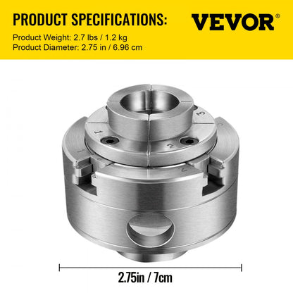 010407774309 - 2.75" VEVOR Wood Lathe Chuck with 1'' x 8 TPI Thread