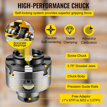 010811714575 - 3.75 in Self-Centering Wood Lathe Chuck for Easy Use