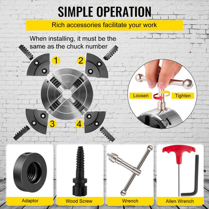 010811714575 - 3.75 in Self-Centering Wood Lathe Chuck for Easy Use