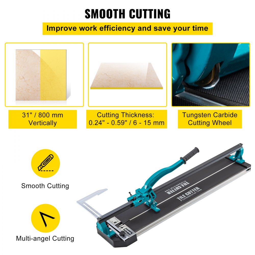 010124847290 - 31" Professional Manual Tile Cutter with Laser & Rubber Handle
