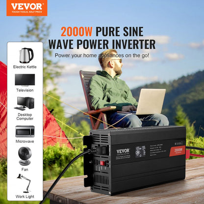 SGPE-2000W - 2000W VEVOR Pure Sine Wave Inverter with 2 AC & USB Ports