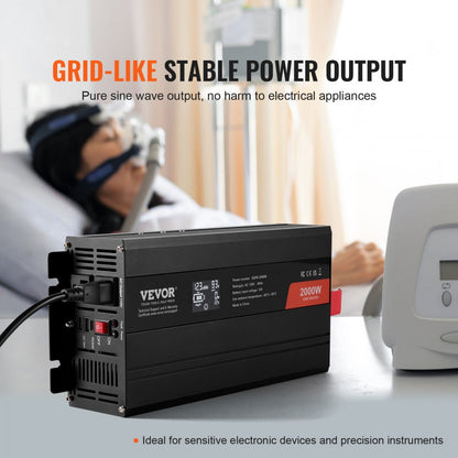 SGPE-2000W - 2000W VEVOR Pure Sine Wave Inverter with 2 AC & USB Ports