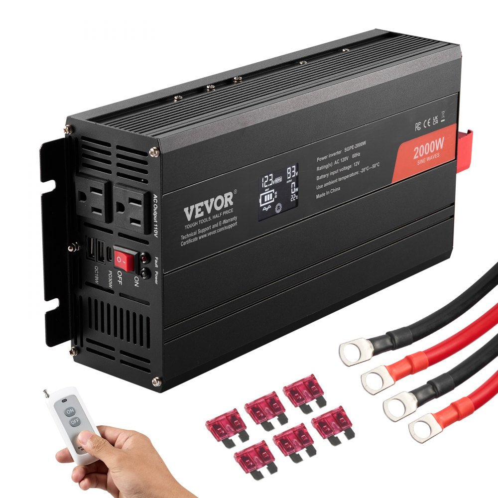 SGPE-2000W - 2000W VEVOR Pure Sine Wave Inverter with 2 AC & USB Ports