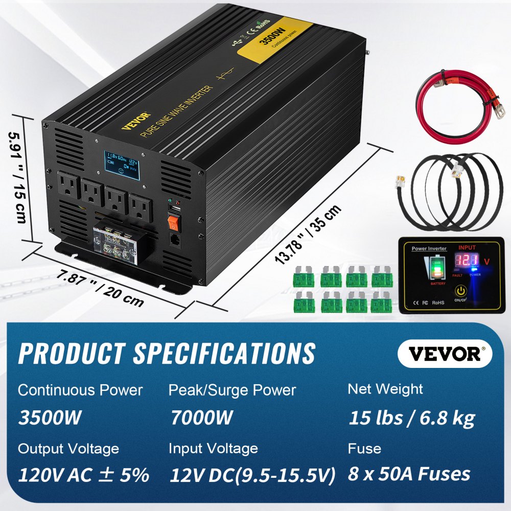 GYS-3500W - 3500W Pure Sine Wave Inverter with LCD & Remote Control