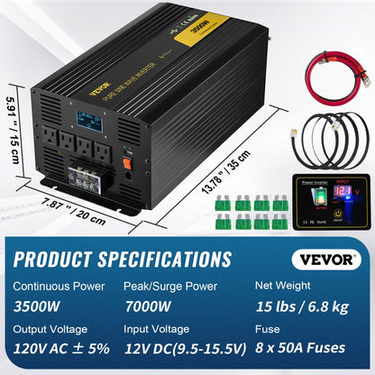 GYS-3500W - 3500W Pure Sine Wave Inverter with LCD & Remote Control