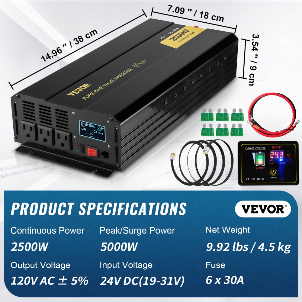 GYS-2500W - 2500W Pure Sine Wave Inverter with LCD Display and Remote Control