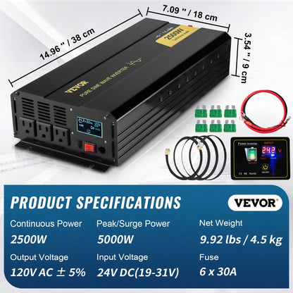 GYS-2500W - 2500W Pure Sine Wave Inverter with LCD Display and Remote Control