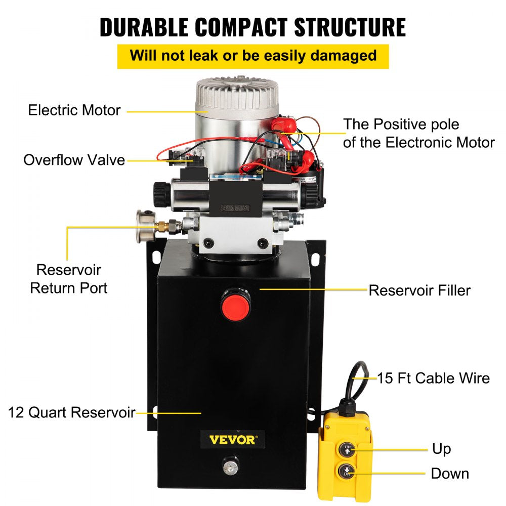 010436165359 - 12V Double-Acting Hydraulic Pump with 12-Quart Metal Reservoir