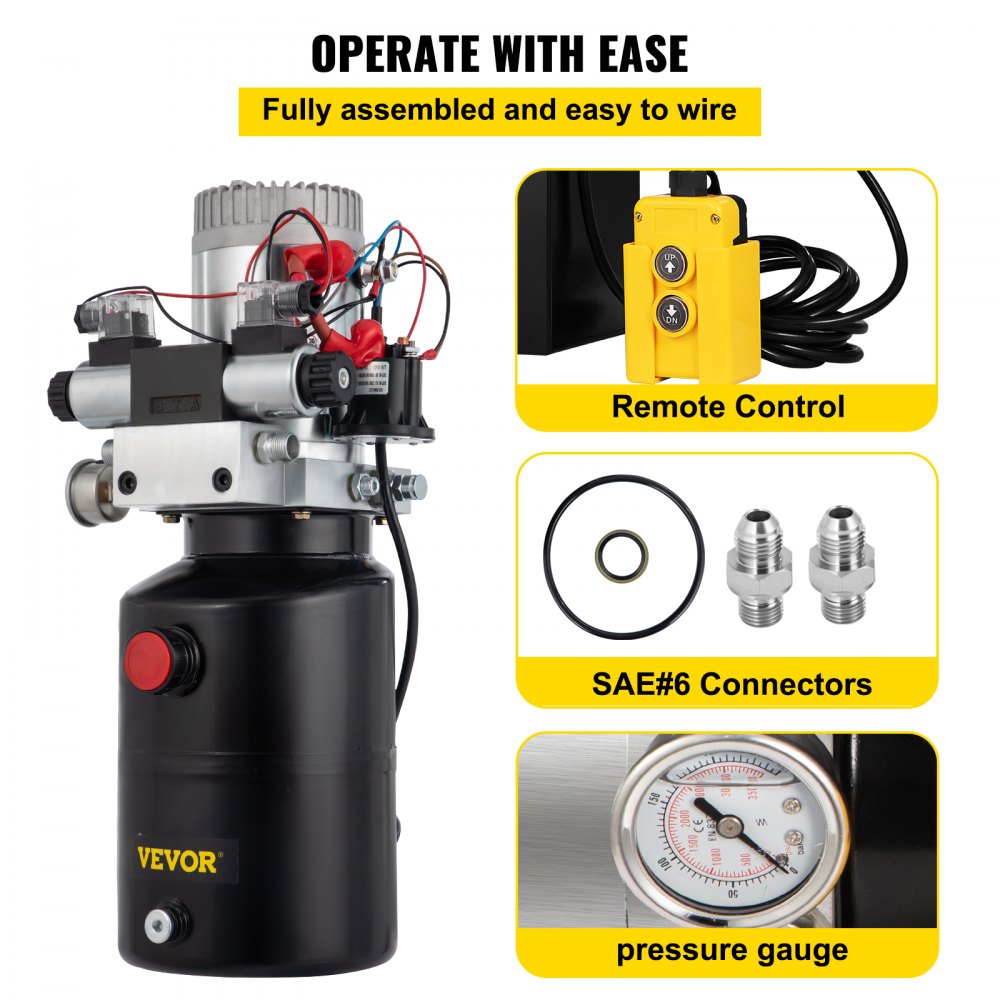 6QDAMHP - 12V Double Acting Hydraulic Pump with 6-Quart Reservoir