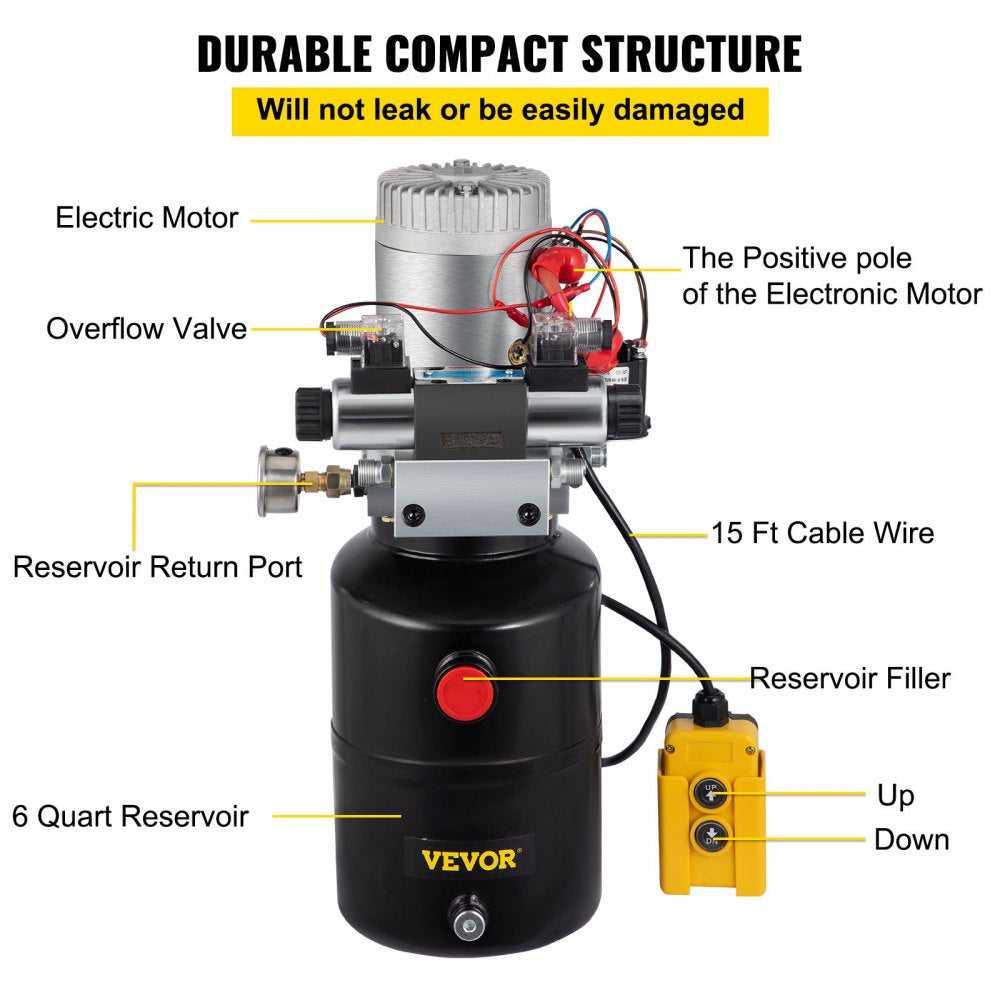 6QDAMHP - 12V Double Acting Hydraulic Pump with 6-Quart Reservoir