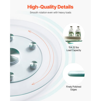 SKU003 - 24" Tempered Glass Turntable with 6 Wheels for Smooth Rotation