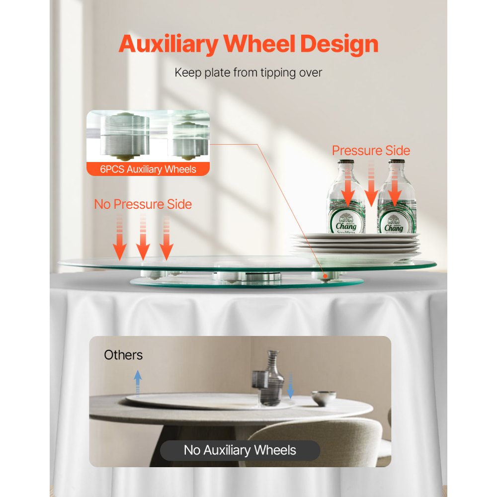 SKU003 - 24" Tempered Glass Turntable with 6 Wheels for Smooth Rotation