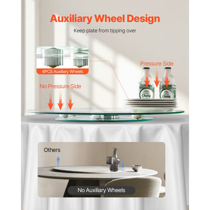 SKU003 - 24" Tempered Glass Turntable with 6 Wheels for Smooth Rotation