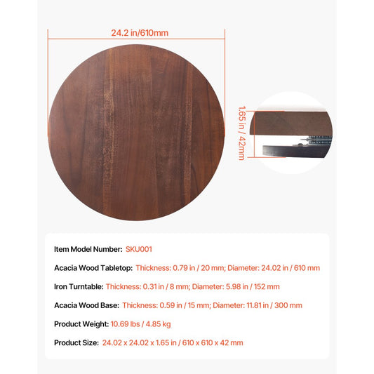 SKU001 - 24" Acacia Wood Lazy Susan Turntable for Dining Excellence
