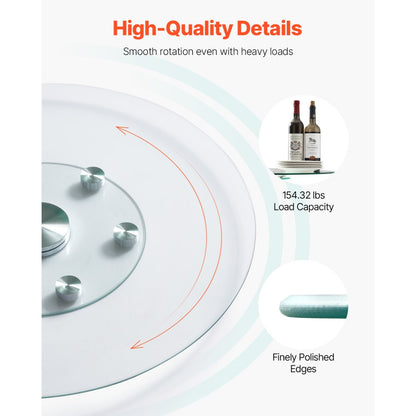 SKU004 - 360° Tempered Glass Lazy Susan Turntable with Aluminum Base