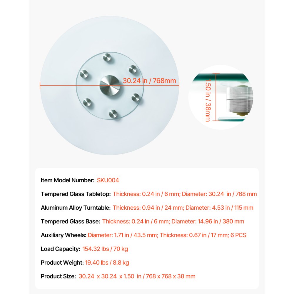 SKU004 - 360° Tempered Glass Lazy Susan Turntable with Aluminum Base