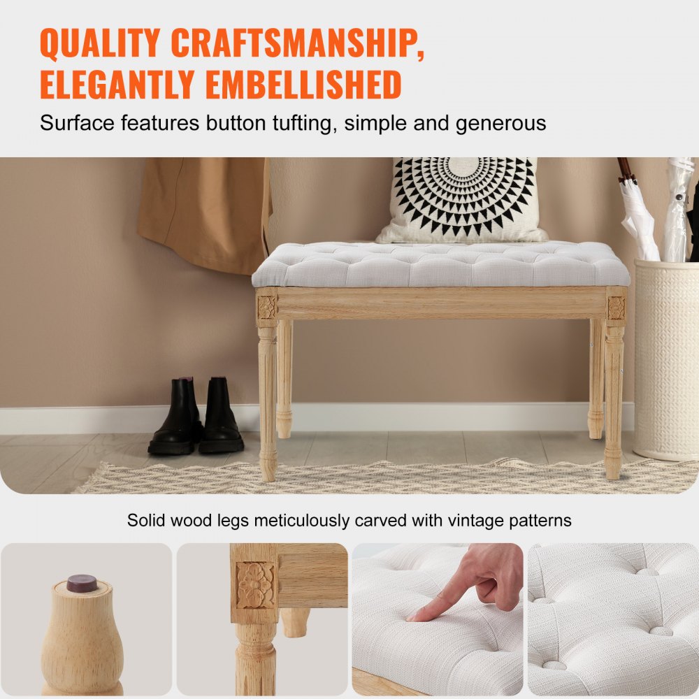 0330 - 32"x16" Beige Upholstered Bench for Multi-Room Use