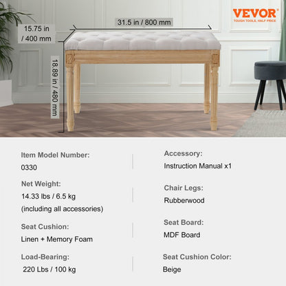 0330 - 32"x16" Beige Upholstered Bench for Multi-Room Use