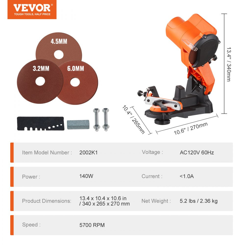 2002K1 - VEVOR 140W Chainsaw Sharpener with LED Light & Anti-Slip Handle