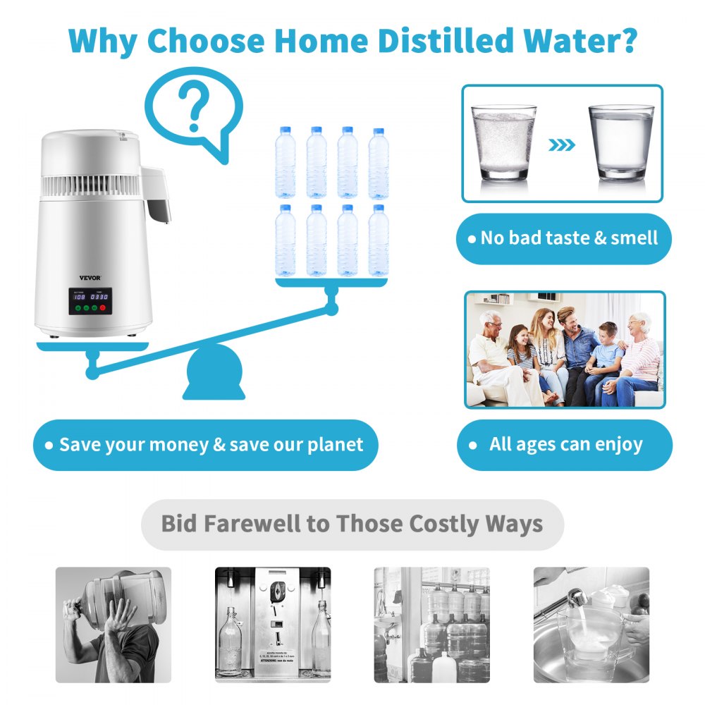 YMK40208 - Compact 0.3 Gal Water Distiller for Pure Drinking & More