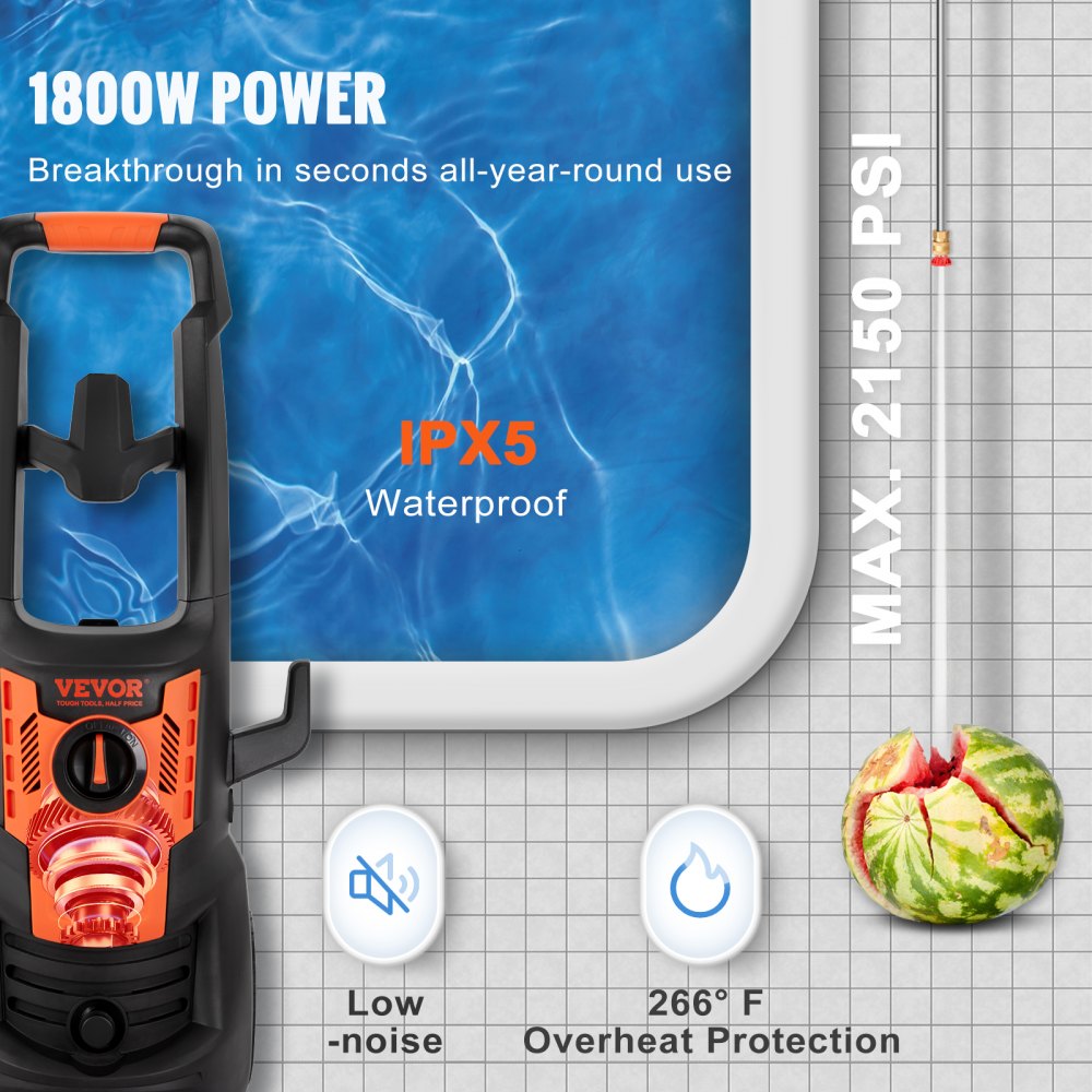 HRH13P - 2150 PSI VEVOR Electric Pressure Washer with 26ft Hose
